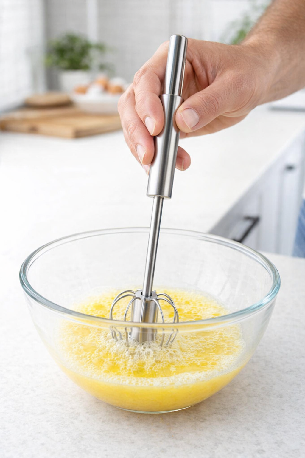 Stainless Steel Semi-Automatic Egg Beater, Rotary Hand Whisk - No Batteries Required