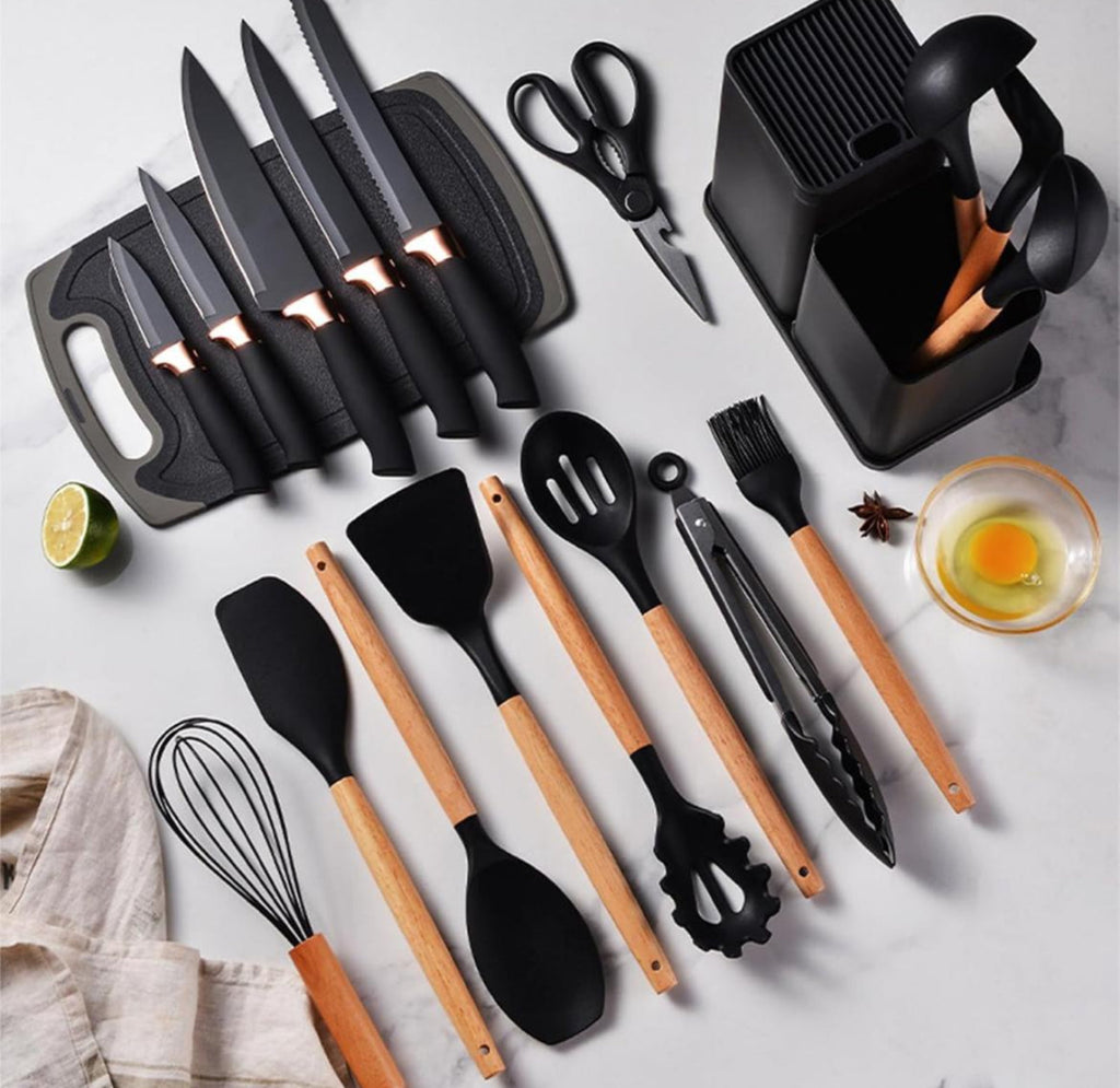 19-Piece Elegant Non-Stick Silicone Kitchen Utensil Set – Black