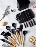 19-Piece Elegant Non-Stick Silicone Kitchen Utensil Set – Black