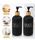 2x 500ml Lotion Soap Dispenser Hand Sanitizer Glass Bottle With Bamboo Cover Pump - Black